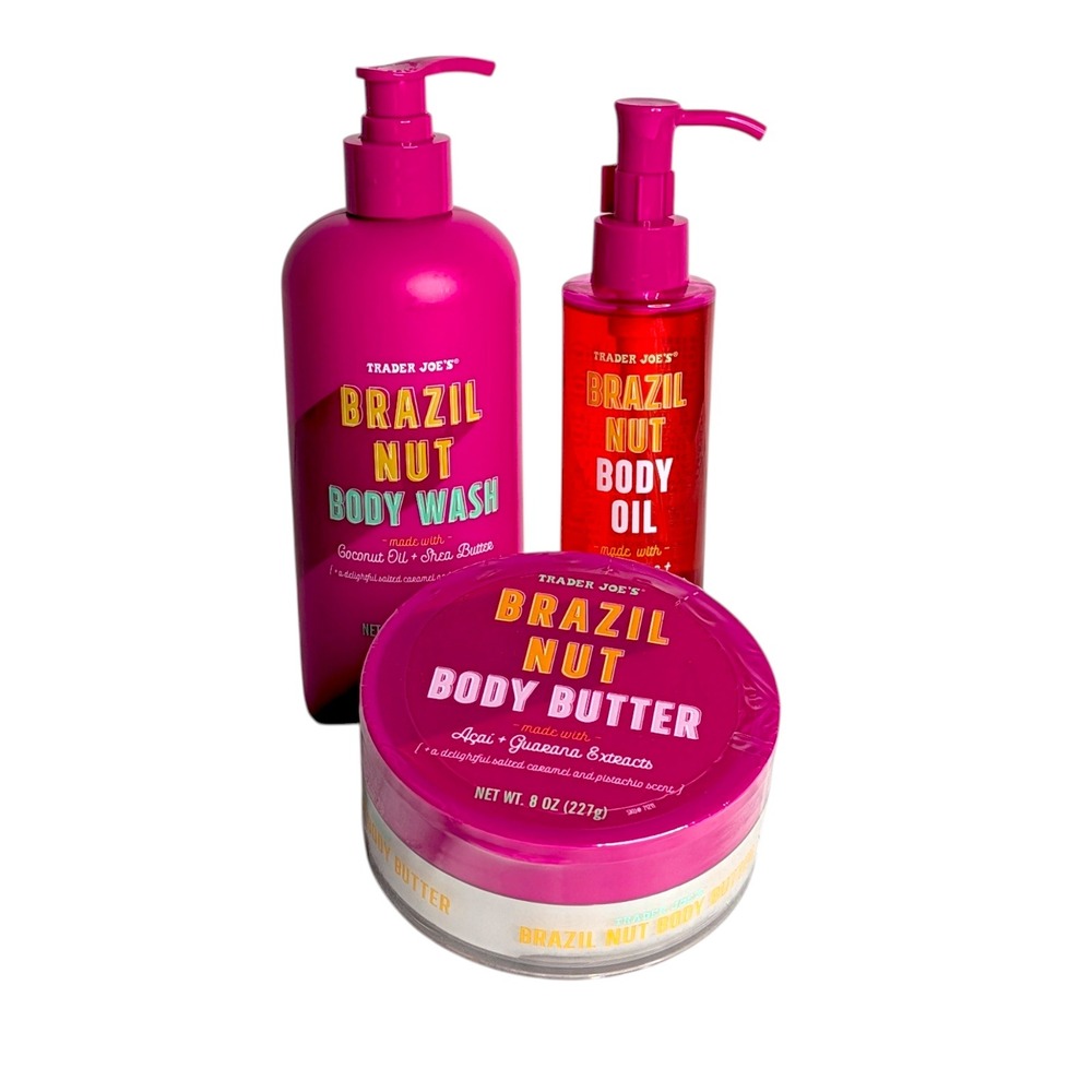Trader Joes Brazil Nut Body Care Set Wash Oil Butter Salted Caramel Pistachio